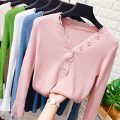 Νέο μοντέλο καθημερινή γυναικεία μπλούζα από δαντέλα και κουμπιά με λαιμόκοψη σε διάφορα χρώματα