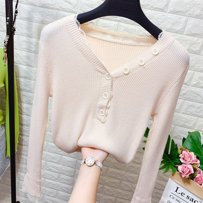 Νέο μοντέλο καθημερινή γυναικεία μπλούζα από δαντέλα και κουμπιά με λαιμόκοψη σε διάφορα χρώματα