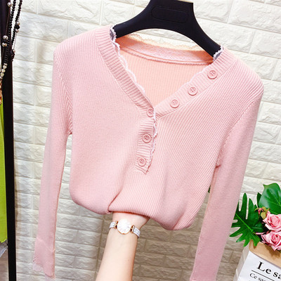 Νέο μοντέλο καθημερινή γυναικεία μπλούζα από δαντέλα και κουμπιά με λαιμόκοψη σε διάφορα χρώματα