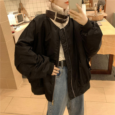 Дамско модерно яке в два цвята широк модел с висока яка