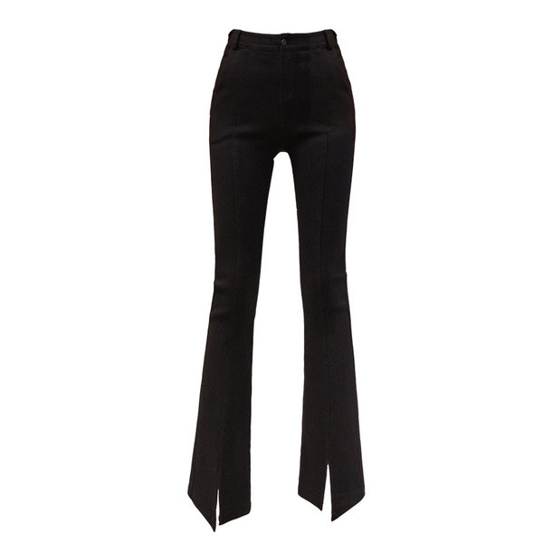 Актуален дамски панталон в черен цвят с висока талия и джобове