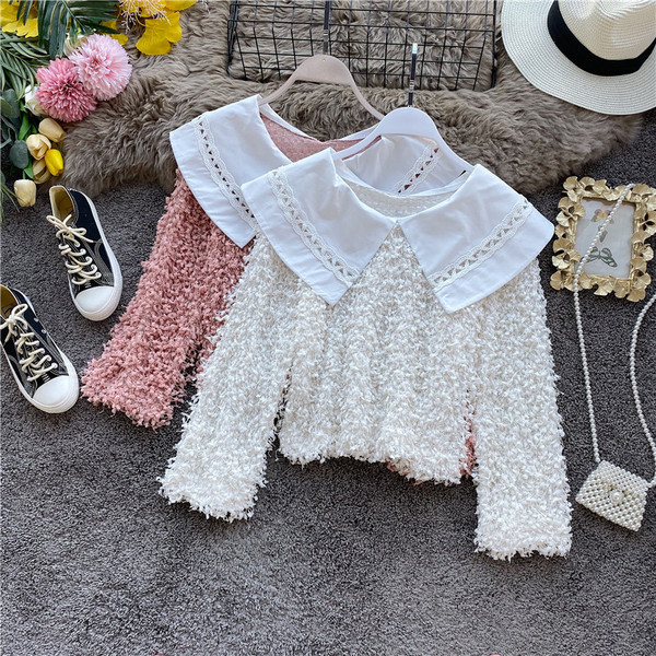 Καθημερινή γυναικεία μπλούζα με οβάλ λαιμόκοψη και μακρύ μανίκι σε μαύρο, μπεζ και ροζ χρώμα