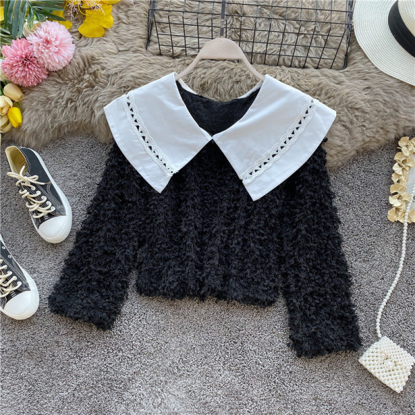 Καθημερινή γυναικεία μπλούζα με οβάλ λαιμόκοψη και μακρύ μανίκι σε μαύρο, μπεζ και ροζ χρώμα