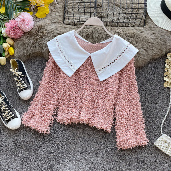 Καθημερινή γυναικεία μπλούζα με οβάλ λαιμόκοψη και μακρύ μανίκι σε μαύρο, μπεζ και ροζ χρώμα