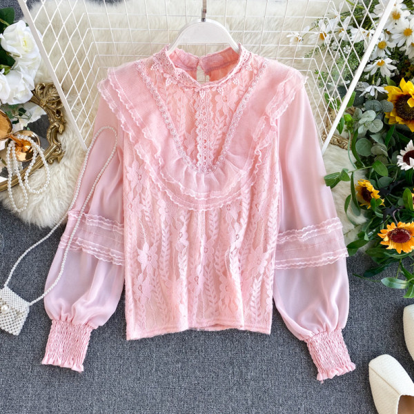 Női csipkeing alacsony gallérral, fehér, rózsaszín és bézs színben