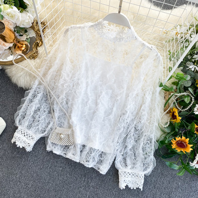 Modern női ing csipkével és tüllel bézs, fekete és fehér színben