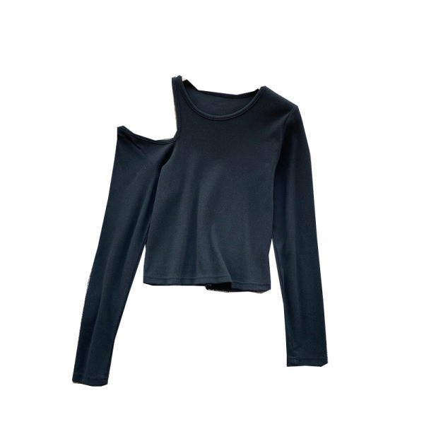 Μοντέρνα γυναικεία μπλούζα με μακρύ μανίκι σε γκρι και μαύρο χρώμα