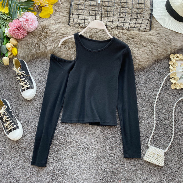 Μοντέρνα γυναικεία μπλούζα με μακρύ μανίκι σε γκρι και μαύρο χρώμα