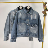 Κοντό  μοντέρνο τζιν μπουφάν με διακόσμηση - πέρλες
