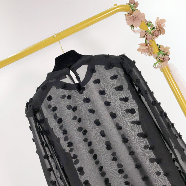 Széles fekete sifon blúz