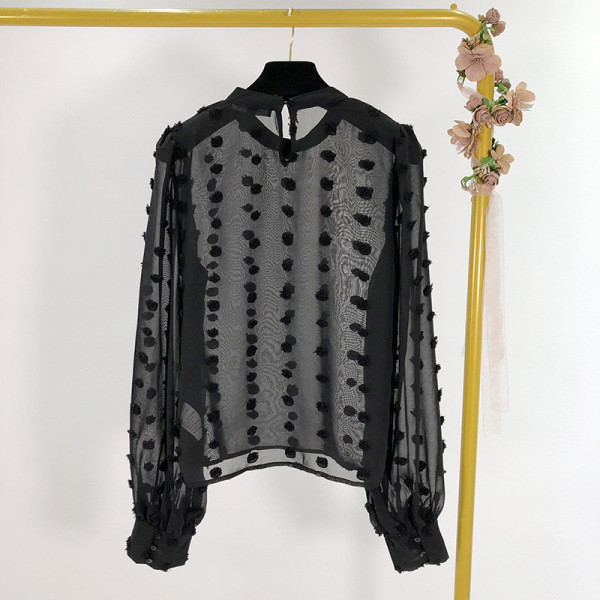 Széles fekete sifon blúz