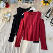 Μοντέρνα γυναικεία μπλούζα με γυμνά ώμοι και μακριά μανίκια σε πέντε χρώματα