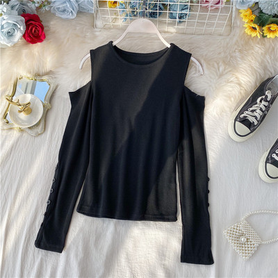 Μοντέρνα γυναικεία μπλούζα με γυμνά ώμοι και μακριά μανίκια σε πέντε χρώματα