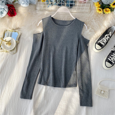 Μοντέρνα γυναικεία μπλούζα με γυμνά ώμοι και μακριά μανίκια σε πέντε χρώματα