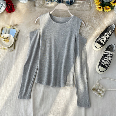 Μοντέρνα γυναικεία μπλούζα με γυμνά ώμοι και μακριά μανίκια σε πέντε χρώματα