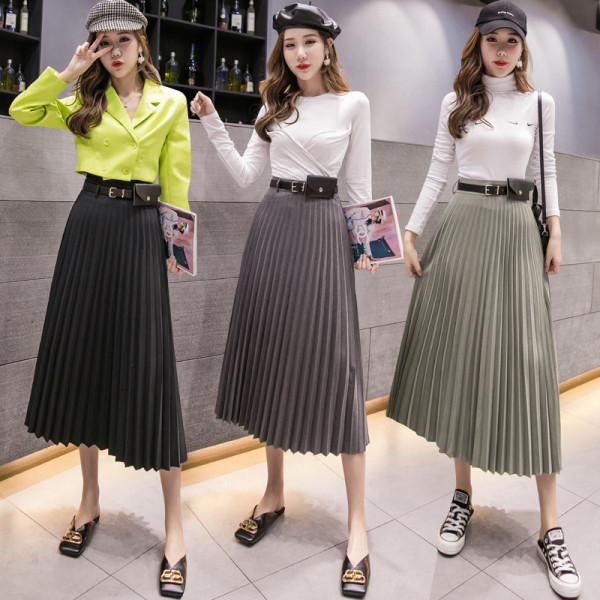 Redős női szoknya három színben, magas derékkal és övvel