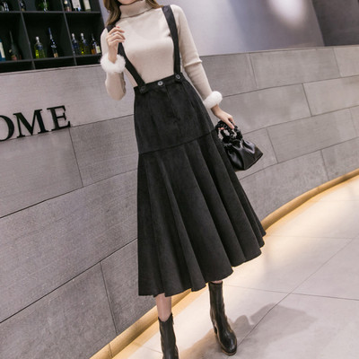 Hosszú női szoknya szürke és fekete színben, magas derékkal