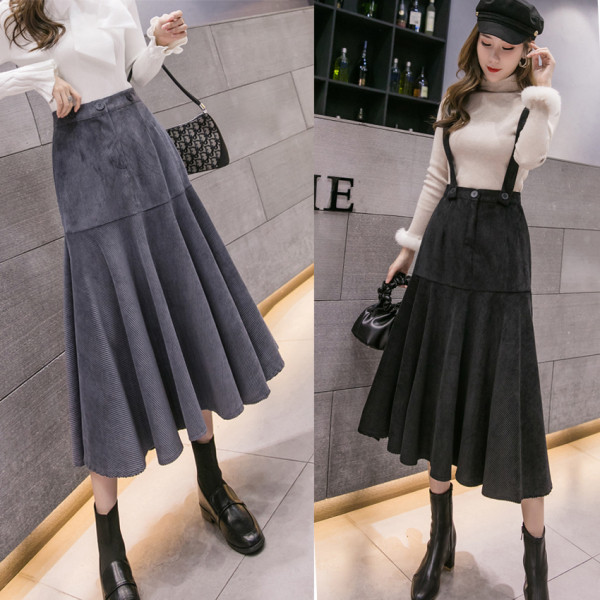 Hosszú női szoknya szürke és fekete színben, magas derékkal