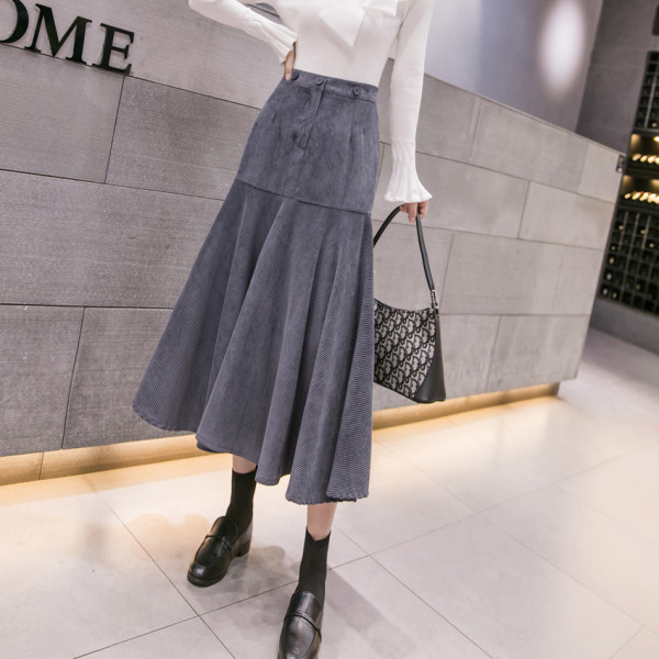 Hosszú női szoknya szürke és fekete színben, magas derékkal