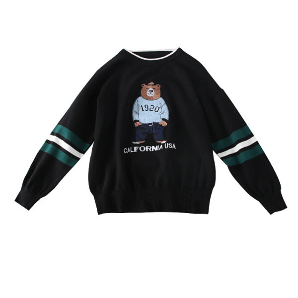 Μοντέρνο γυανικείο πουλόβερ με στρογγυλό ντεκολτέ σε μαύρο και κόκκινο χρώμα