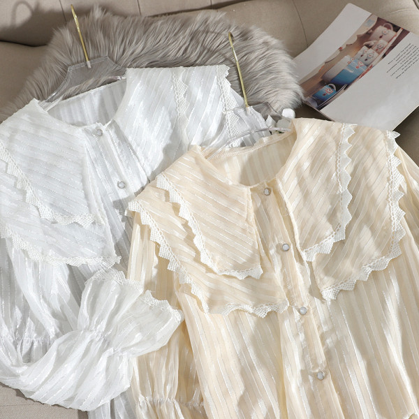 Lezser női sifon ing gombokkal és csipkével, három színben