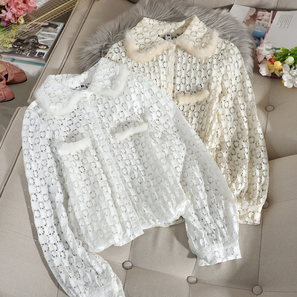 Casual γυναικεία δαντελένιο πουκάμισο με απαλό κολάρο και κουμπιά σε τρία χρώματα