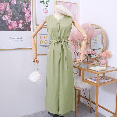 Női overál gombokkal és övvel zöld, sárga, fekete és bordó színben