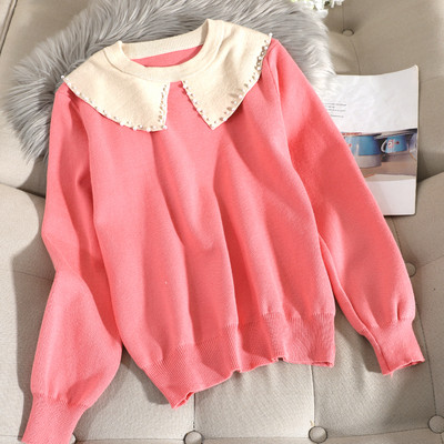 Casual Γυναικείο πουλόβερ με μακριά μανίκια με οβάλ λαιμόκοψη και χάντρες σε διάφορα χρώματα