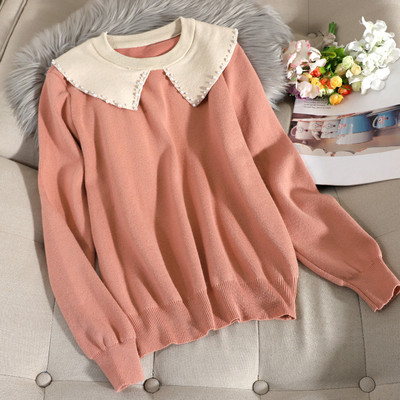 Casual Γυναικείο πουλόβερ με μακριά μανίκια με οβάλ λαιμόκοψη και χάντρες σε διάφορα χρώματα