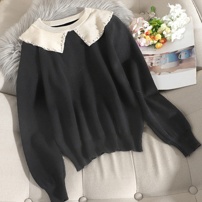 Casual Γυναικείο πουλόβερ με μακριά μανίκια με οβάλ λαιμόκοψη και χάντρες σε διάφορα χρώματα