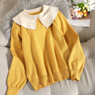 Casual Γυναικείο πουλόβερ με μακριά μανίκια με οβάλ λαιμόκοψη και χάντρες σε διάφορα χρώματα