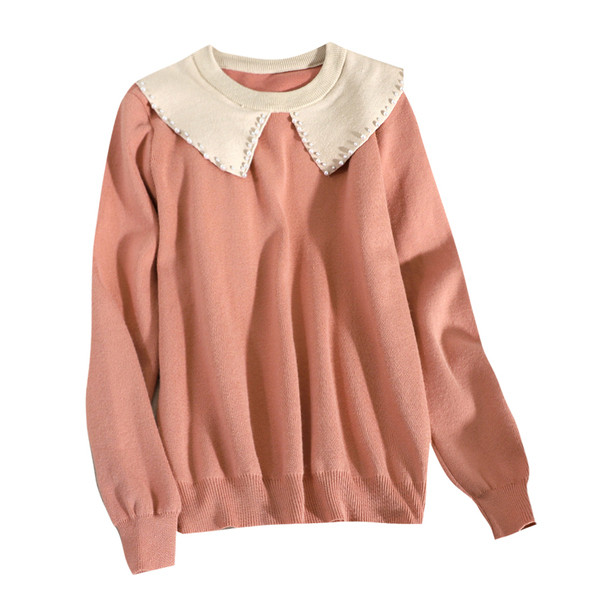 Casual Γυναικείο πουλόβερ με μακριά μανίκια με οβάλ λαιμόκοψη και χάντρες σε διάφορα χρώματα