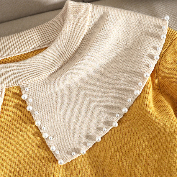 Casual Γυναικείο πουλόβερ με μακριά μανίκια με οβάλ λαιμόκοψη και χάντρες σε διάφορα χρώματα