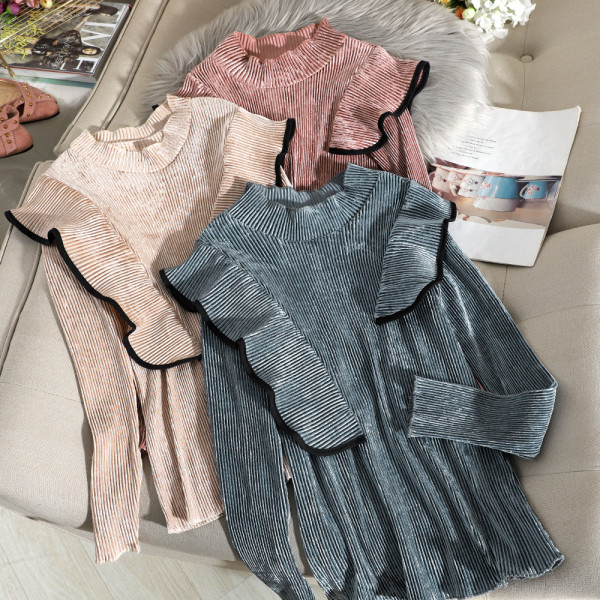 Μοντέρνα γυναικεία μπλούζα με βολάν και μακρύ μανίκι σε διάφορα χρώματα