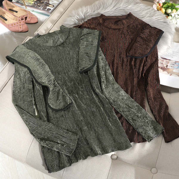 Μοντέρνα γυναικεία μπλούζα με βολάν και μακρύ μανίκι σε διάφορα χρώματα