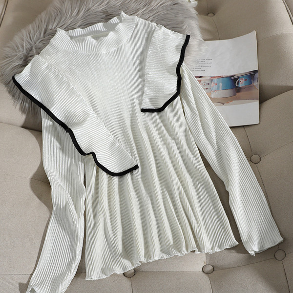 Μοντέρνα γυναικεία μπλούζα με βολάν και μακρύ μανίκι σε διάφορα χρώματα