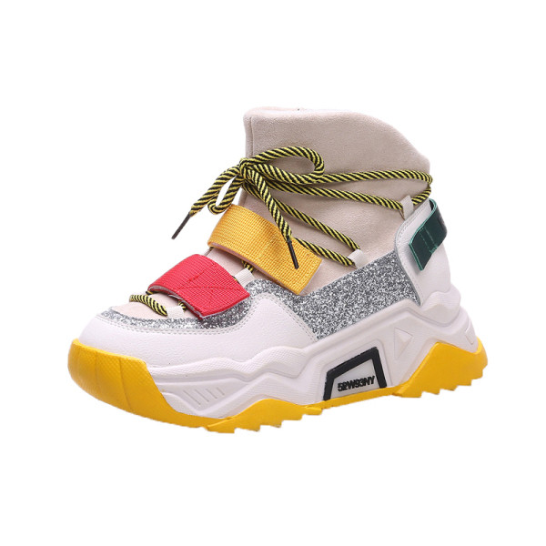 Νέο μοντέλο γυναικεία αθλητικά πάνινα παπούτσια με επίπεδη σόλα με γυαλιστερό αποτέλεσμα σε δύο χρώματα