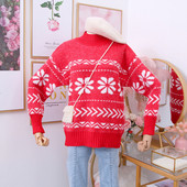 Νέο μοντέλο γυναικείο πουλόβερ με floral μοτίβα και κολάρο σε κόκκινο, μπεζ, πράσινο και μπλε χρώμα