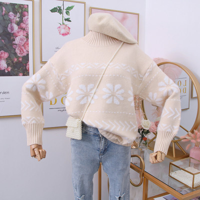 Νέο μοντέλο γυναικείο πουλόβερ με floral μοτίβα και κολάρο σε κόκκινο, μπεζ, πράσινο και μπλε χρώμα