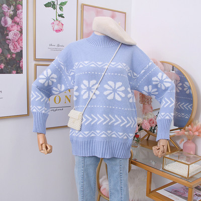 Νέο μοντέλο γυναικείο πουλόβερ με floral μοτίβα και κολάρο σε κόκκινο, μπεζ, πράσινο και μπλε χρώμα