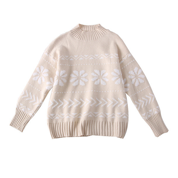 Νέο μοντέλο γυναικείο πουλόβερ με floral μοτίβα και κολάρο σε κόκκινο, μπεζ, πράσινο και μπλε χρώμα