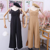 Modern női jumpsuit spitz nyakkivágással vékony pántokon fekete, bézs, zöld és bordó színben