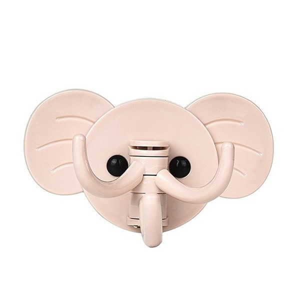 Συγκολλητική πλαστική κρεμάστρα με τρία άγκιστρα σε σχήμα ελέφαντα σε πράσινο, ροζ και μπλε χρώμα