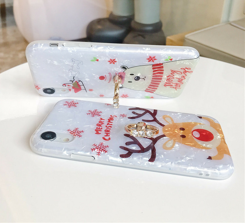Θήκη σιλικόνης με μοτίβο Χριστουγέννων, ελάφια και αρκούδακι + μεταλλικό δακτύλιο για το Iphone XR