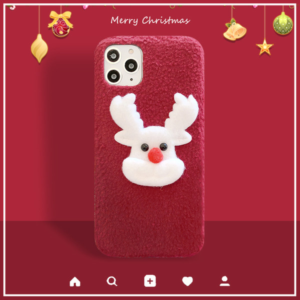 Molyhos karácsonyi tok 3D elem szarvas bordó színben Iphone 11 Pro Max készülékhez