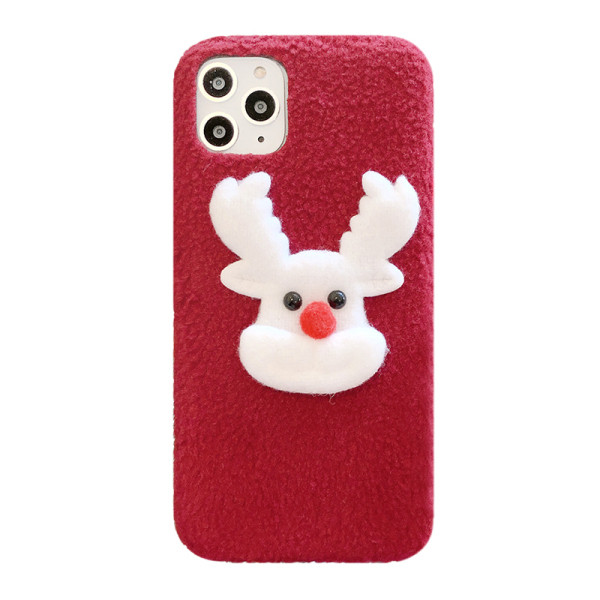 Molyhos karácsonyi tok 3D elem szarvas bordó színben Iphone 11 Pro Max készülékhez