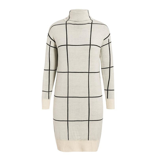 Alkalmi női kötött ruha magas gallérral, fekete-fehér színben