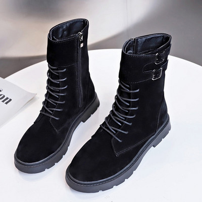 Női alkalmi téli csizma lapos talppal bézs és fekete színben