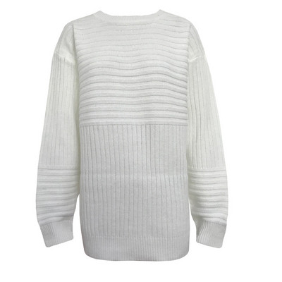 Női pulóver O-nyakú, hosszú ujjú fehér és sárga színben