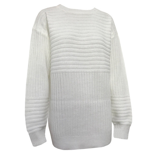 Női pulóver O-nyakú, hosszú ujjú fehér és sárga színben